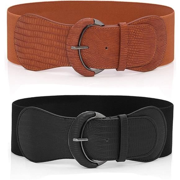 HinyBoeh Elastic Wide Belt PU Leather Stretchy Dress Belt, Vintage Wide Belt main image 9